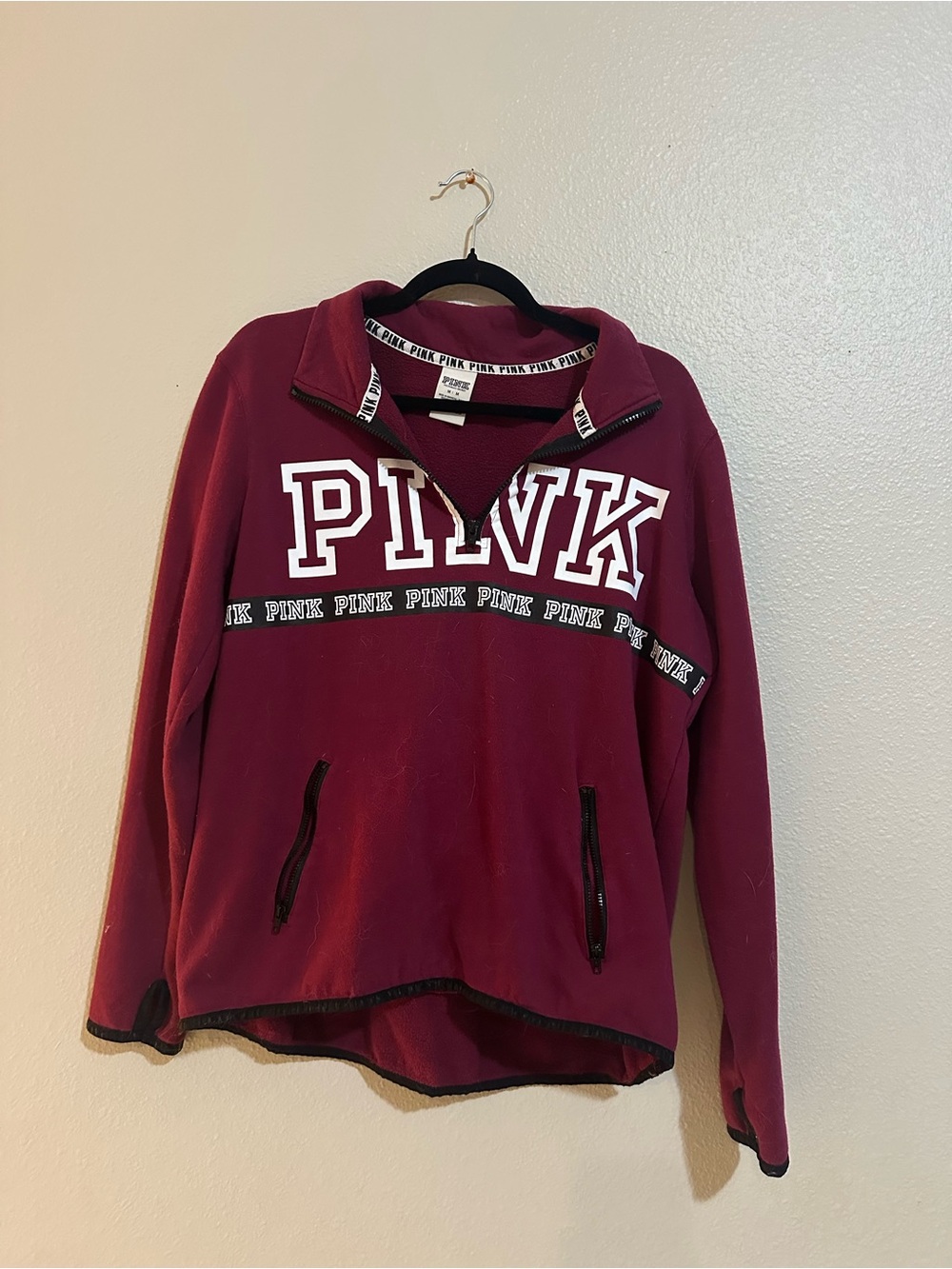 PINK Victoria's Secret Maroon Half-Zip Logo Pullover
